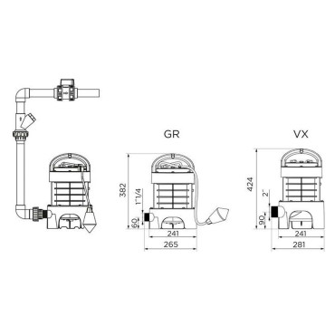SFA Sanibroyeur Sanipump GR/VX pompe eaux usées dimensions
